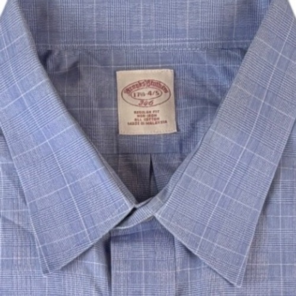 Brooks Brothers 346 Mens 17.5 34/35 Blue Glen Plaid Non-Iron Dress Shirt Regular - Picture 4 of 4